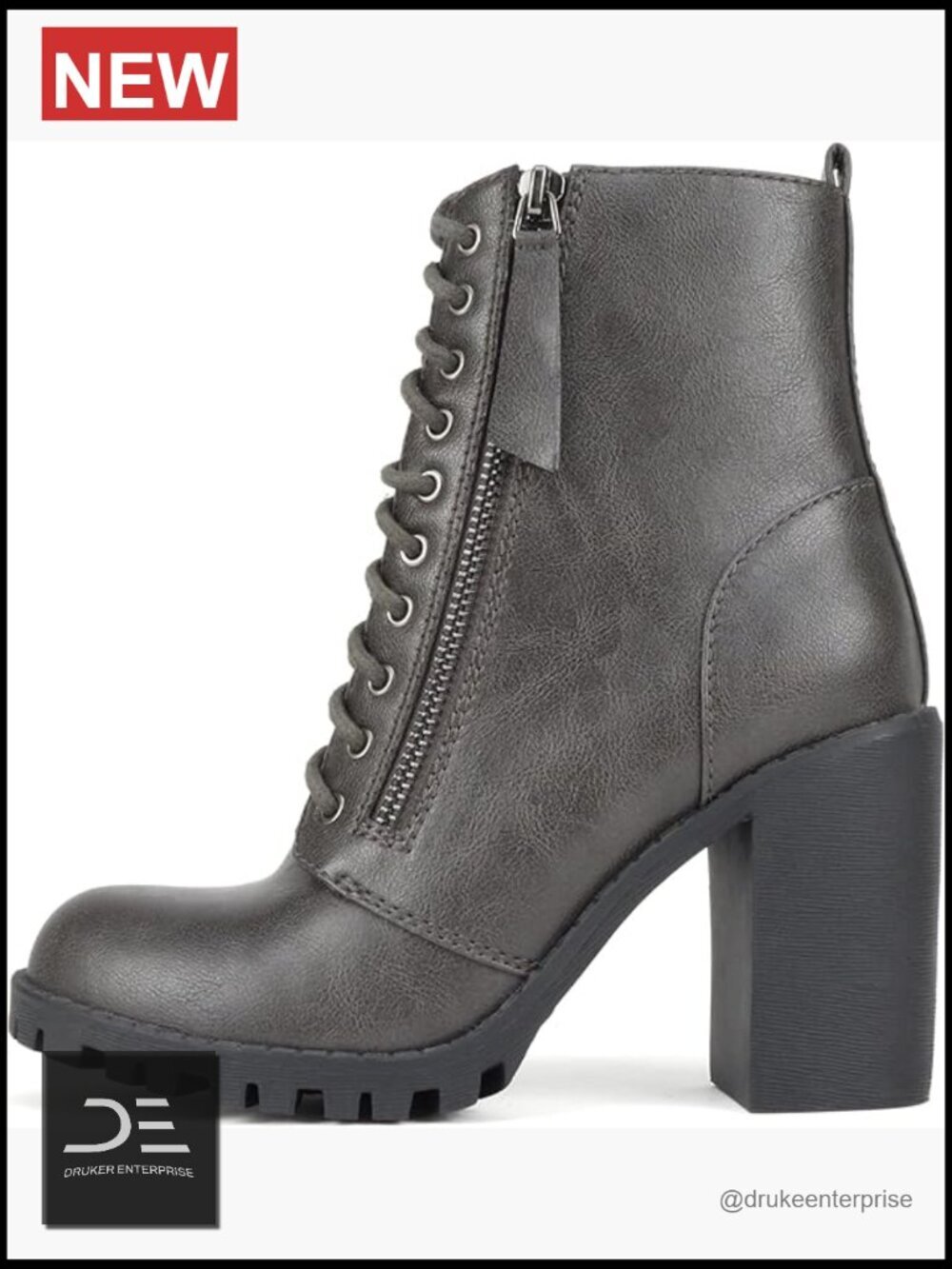Faux Lace Up Chunky Lug Sole Combat Boot Ankle Bootie